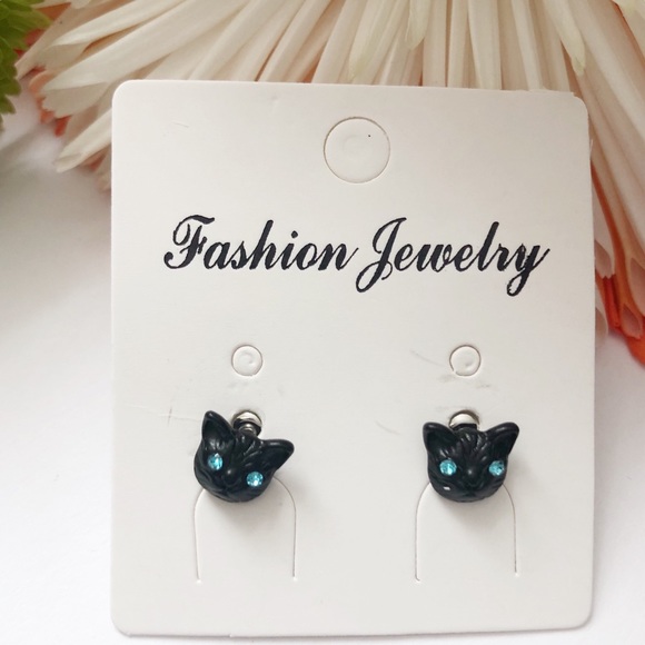 Fashion Jewelry Jewelry - {$firm} Black Kitty Stud Earrings